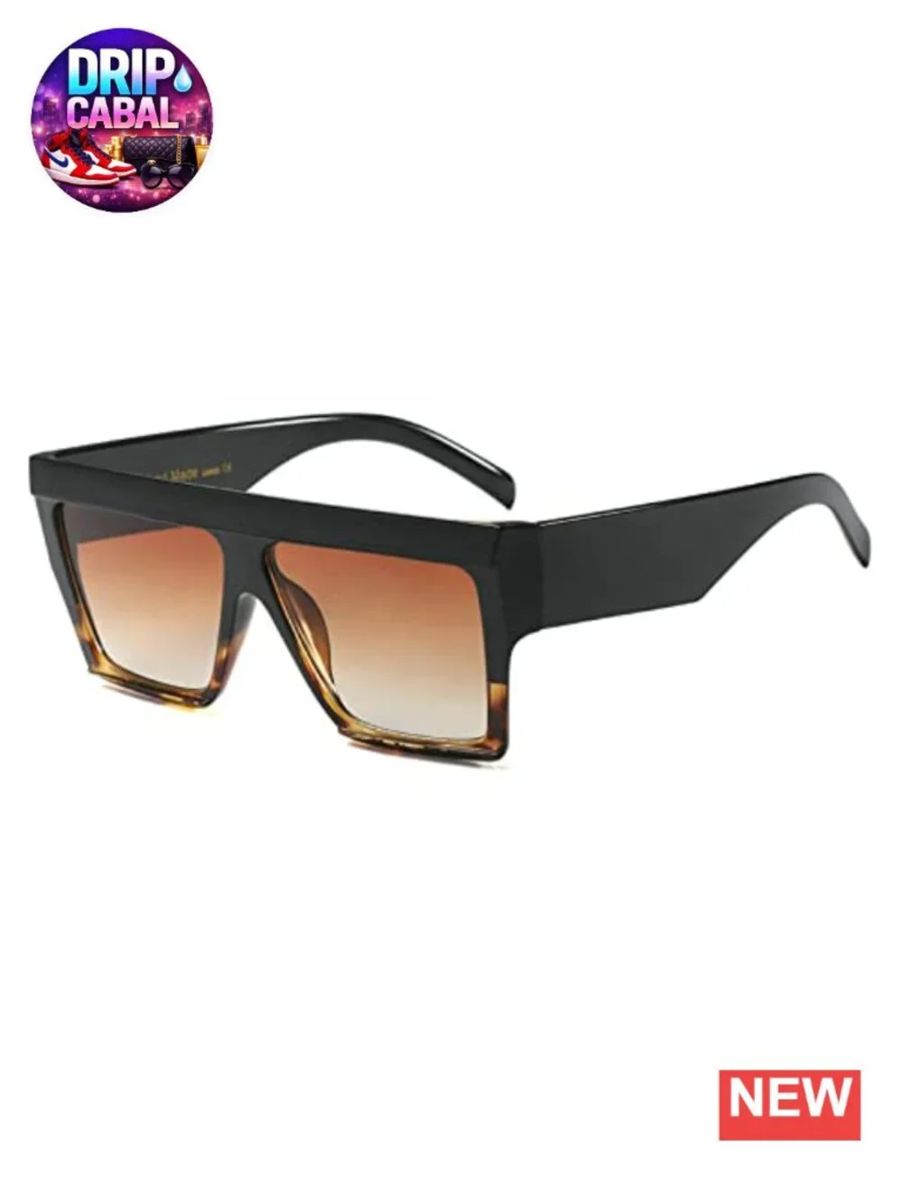 Oversized Flat Top Sunglasses Square Rimless UV400 Plastic Frame Women Men